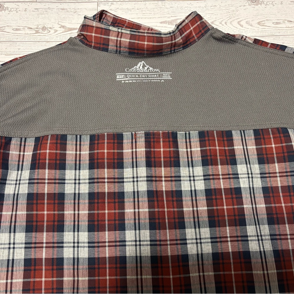 Croft & Barrow Quick Dry Long Sleeve Red Gray Men Button Plaid Shirt Sz XL Tall - Picture 6 of 11